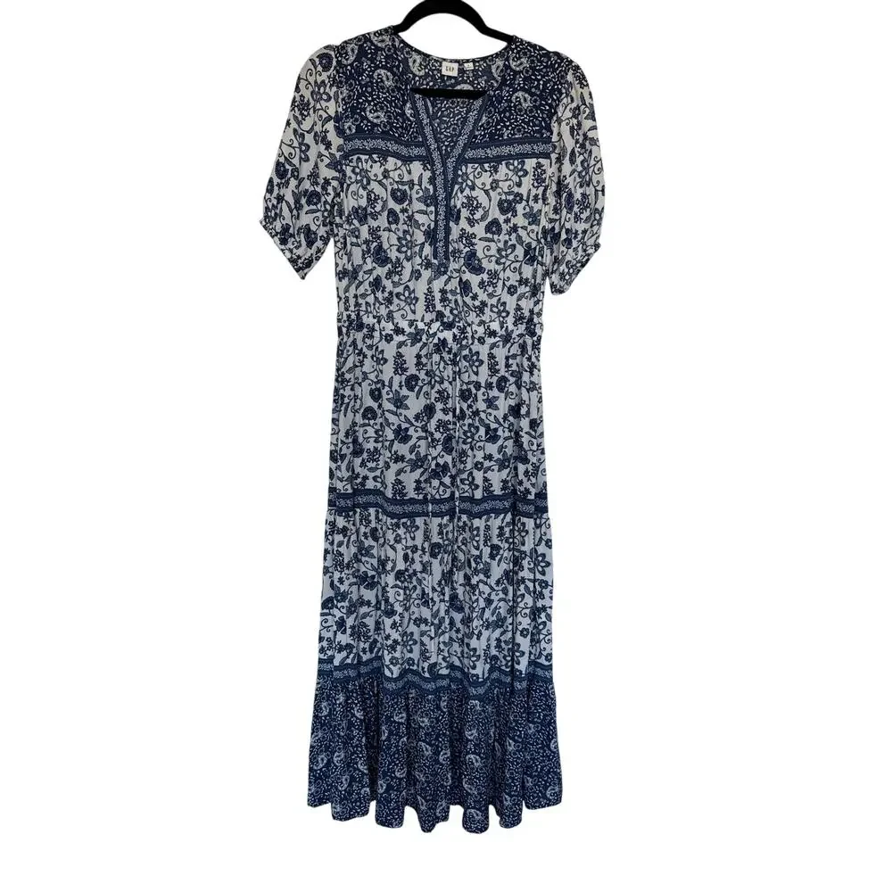 gap short sleeve maxi dress Gap Short Sleeve Tiered Maxi Dress in Multi Floral, S
